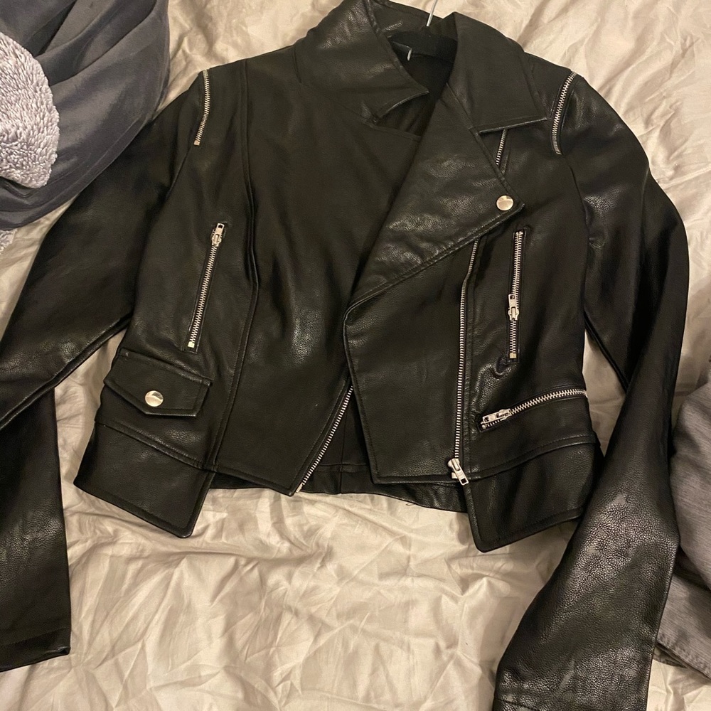 Small Black Windsor Pleather Crop Jacket